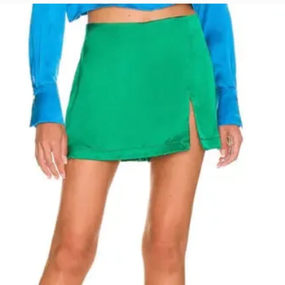 Amanda Uprichard Dale Emerald Green Silk Satin Slit Mini Skort Size Small